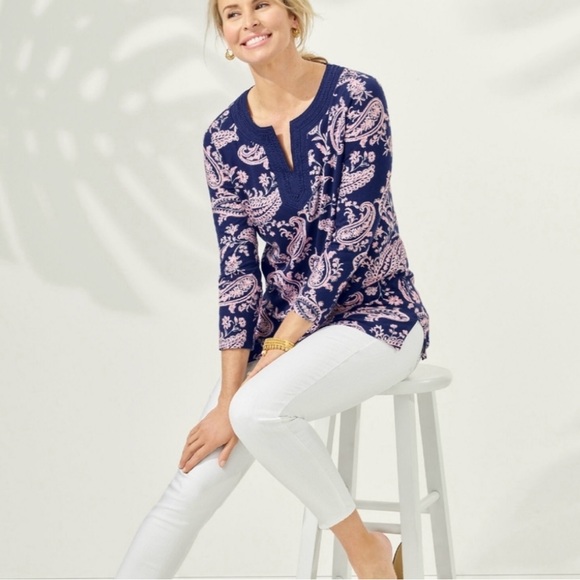 NWT Talbots Petites Paisley Top Tunic P Navy Pink - Picture 1 of 2